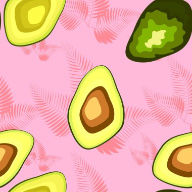 Tropikal yaprakları ve meyve avokado desen. Avokado meyve ile dikişsiz tropikal yabani flora.