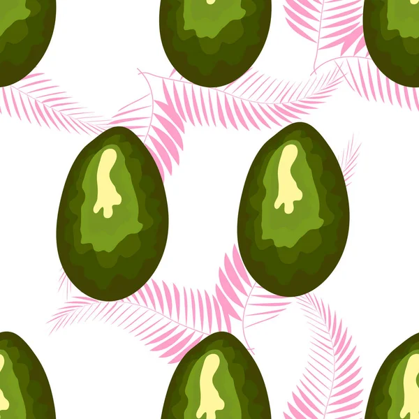 Avocado nahtlose Muster auf tropischen Blättern Hintergrund. Niedliche Naturillustration. dekoratives Design für Textilien, Stoffe, Tapeten. — Stockvektor