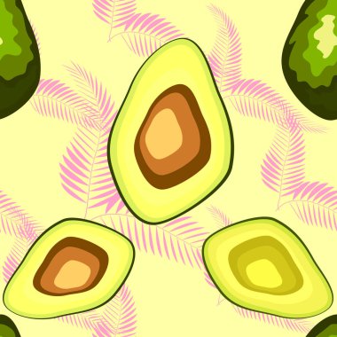 Palmiye ağacının tropikal yaprakları ile Avokado dikişsiz desen