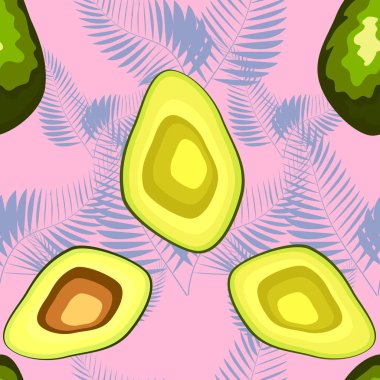 Avokado ve tropikal yaprakları ile dikişsiz desen.