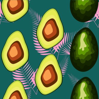 Palmiye ağacının tropikal yaprakları ile Avokado dikişsiz desen