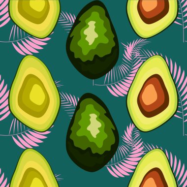 Tropikal yaprakları ve meyve avokado desen. Avokado meyve ile dikişsiz tropikal yabani flora.