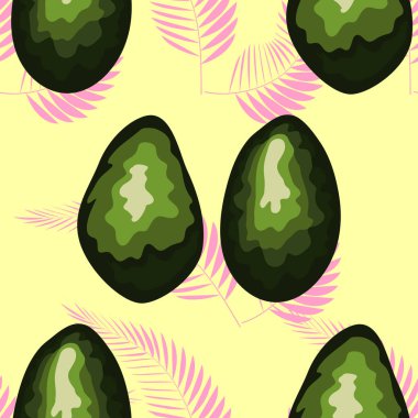 Palmiye ağacının tropikal yaprakları ile Avokado dikişsiz desen