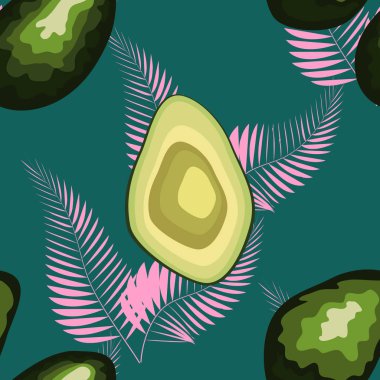 Tropikal yaprakları ve meyve avokado desen. Avokado meyve ile dikişsiz tropikal yabani flora.