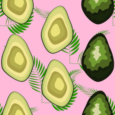 Tropikal yaprakları ve meyve avokado desen. Avokado meyve ile dikişsiz tropikal yabani flora.