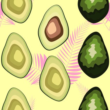 Palmiye ağacının tropikal yaprakları ile Avokado dikişsiz desen