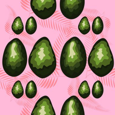 Avokado ve tropikal yaprakları ile dikişsiz desen.