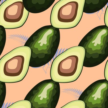 Avokado ve yaprakları ile tropikal dikişsiz desen. Mutfak, kapaklar ve kumaş için desen.