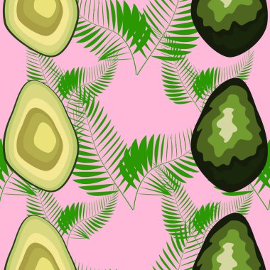 Avokado ve yaprakları ile tropikal dikişsiz desen. Mutfak, kapaklar ve kumaş için desen.