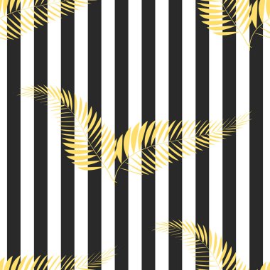 Tropikal palmiye yaprakları, orman yaprakları, güzel dikişsiz çiçek desen arka plan. Soyut çizgili geometrik doku