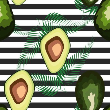 Çizgili bir arka plan üzerinde avokado meyve Dikişsiz desen. Organik vejetaryen avokado dikişsiz tekrar desen - düz stil illüstrasyon