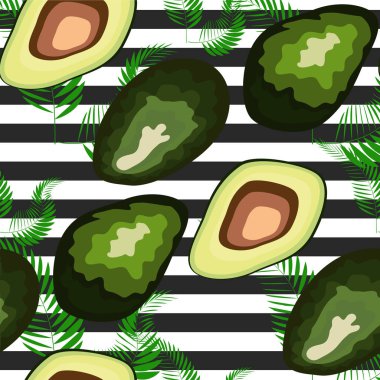 Çizgili bir arka plan üzerinde avokado meyve Dikişsiz desen. Organik vejetaryen avokado dikişsiz tekrar desen - düz stil illüstrasyon