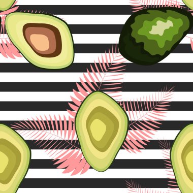 Organik vejetaryen avokado dikişsiz tekrar desen - düz stil illüstrasyon