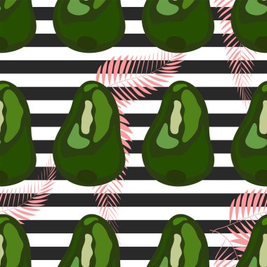 Taze avokado ile dikişsiz desen, el çizilmiş fon. Renkli illüstrasyon, çiğ gıda. Sebzelerle örtüşen arka plan.