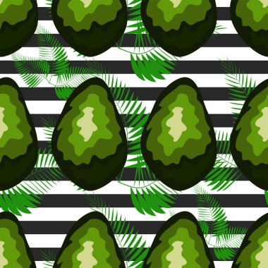 Avokado deseni. Tropikal yaz meyve oyulmuş tarzı arka plan. Şerit arka plan