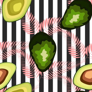 Organik vejetaryen avokado dikişsiz tekrar desen - düz stil illüstrasyon