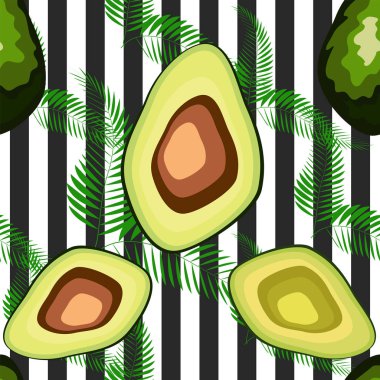 Organik vejetaryen avokado dikişsiz tekrar desen - düz stil illüstrasyon