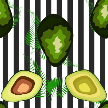 Avokado deseni. Tropikal yaz meyve oyulmuş tarzı arka plan. Şerit arka plan