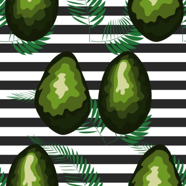 Avokado ile dikişsiz desen. Kaplan çizgileri ve tropikal meyve ve yaprakları ile Dikişsiz desen.