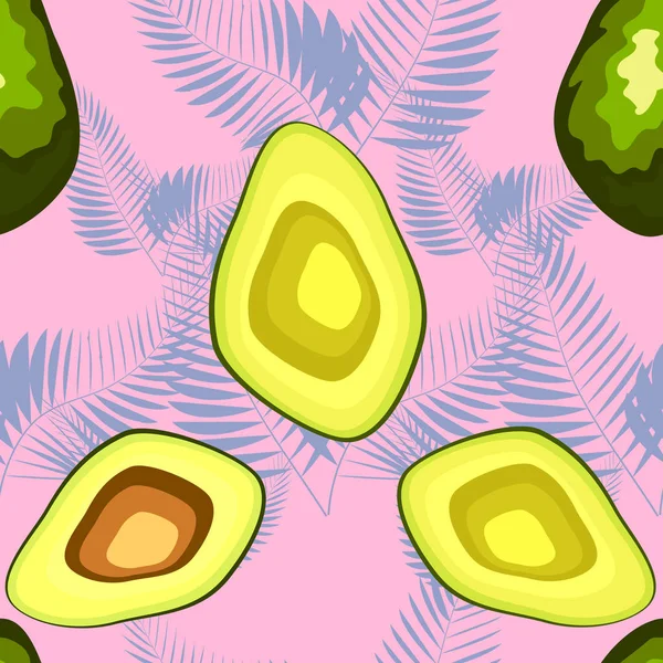Avokado ve tropikal yaprakları ile dikişsiz desen.