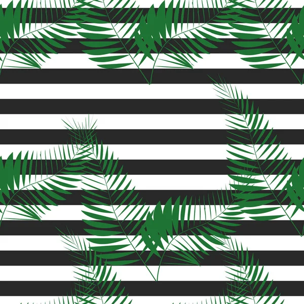 Zeitgenössischer geometrischer Modedruck mit Palmblättern und Streifen. abstrakte Tapetenmuster — Stockvektor