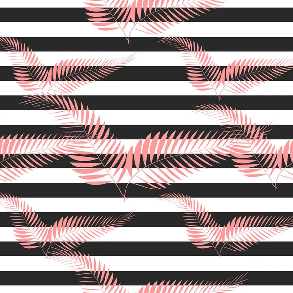 Estampado de moda geométrica contemporánea con hojas de palma y rayas. Patrón de fondo de pantalla abstracto — Vector de stock