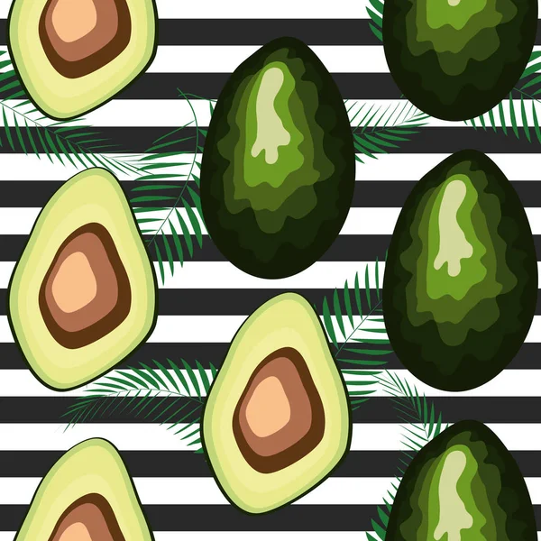 Avokado dikişsiz desen. Çizgili arka planda olgun sebzeler. Sağlıklı gıda baskı.