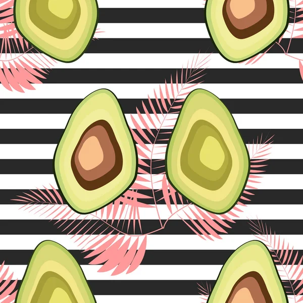Avokado ile dikişsiz desen. Kaplan çizgileri ve tropikal meyve ve yaprakları ile Dikişsiz desen.