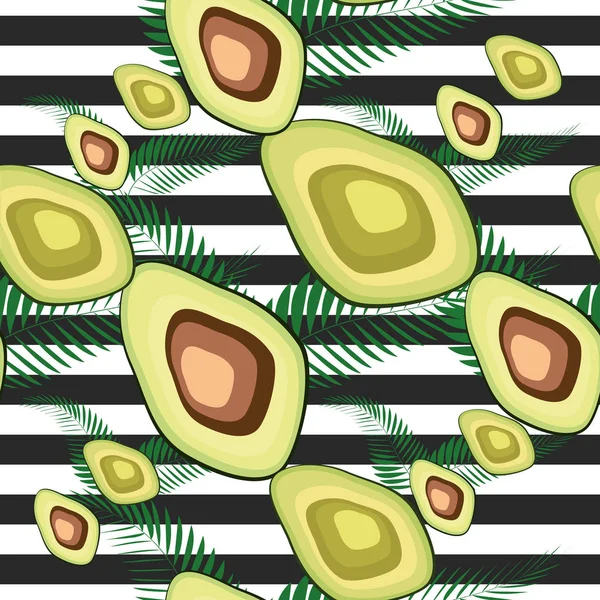 Avokado dikişsiz desen. Çizgili arka planda olgun sebzeler. Sağlıklı gıda baskı.