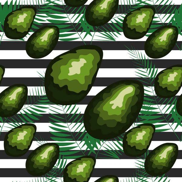 Avokado dikişsiz desen. Çizgili arka planda olgun sebzeler. Sağlıklı gıda baskı.