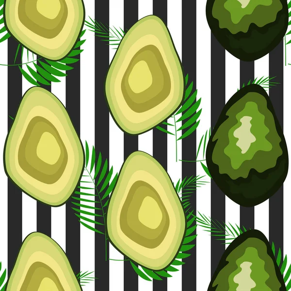 Kaplan çizgileri ve tropikal meyve ve yaprakları ile dikişsiz desen. Avokado ile Desen