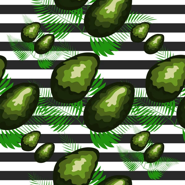 Kaplan çizgileri ve tropikal meyve ve yaprakları ile dikişsiz desen. Avokado ile Desen.