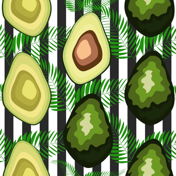 Avocado nahtlose Muster. Reifes Gemüse auf gestreiftem Hintergrund. Gesunde Ernährung. — Stockvektor
