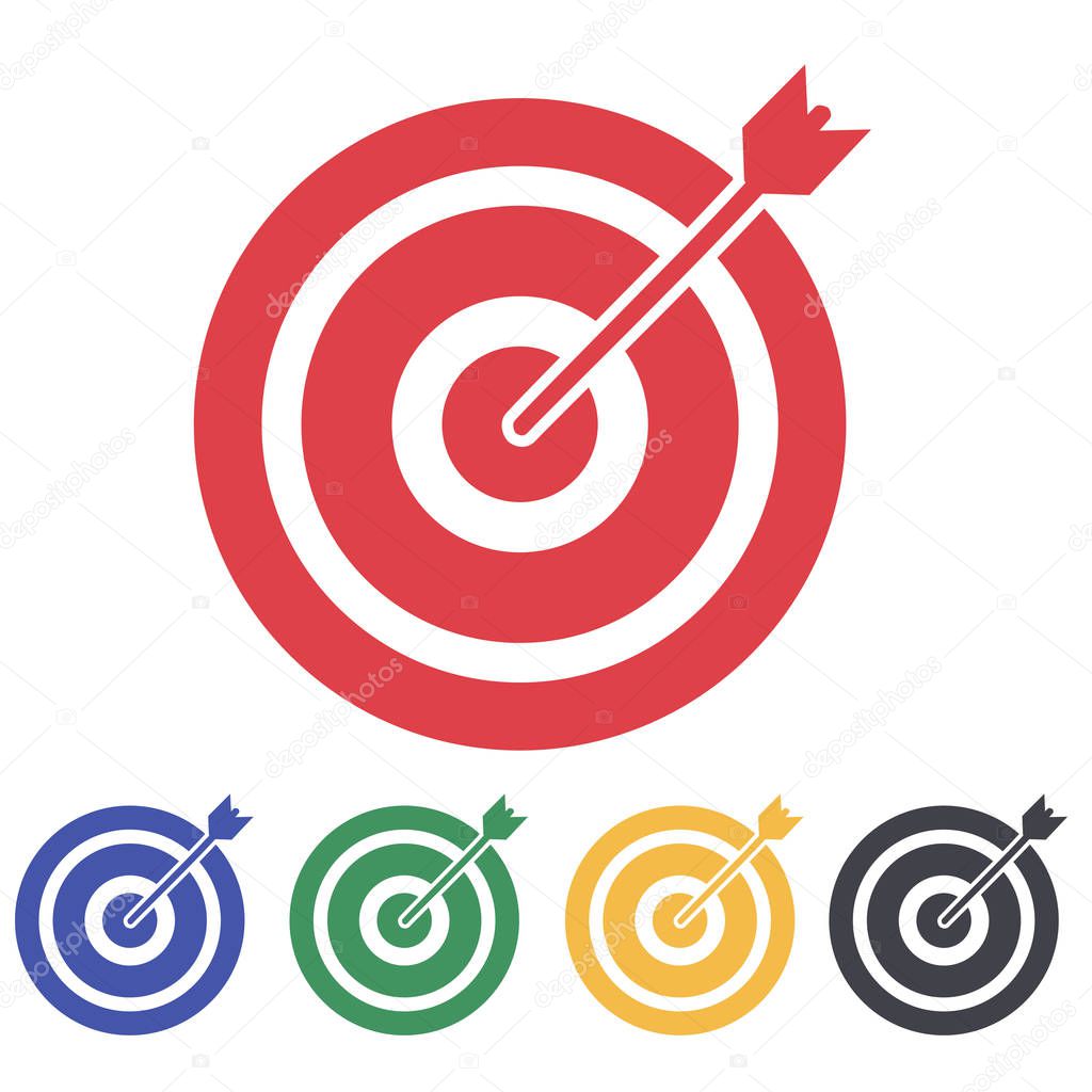 Red aim, arrow, Idea concept, perfect hit, winner, target goal icon. Success abstract pin logo