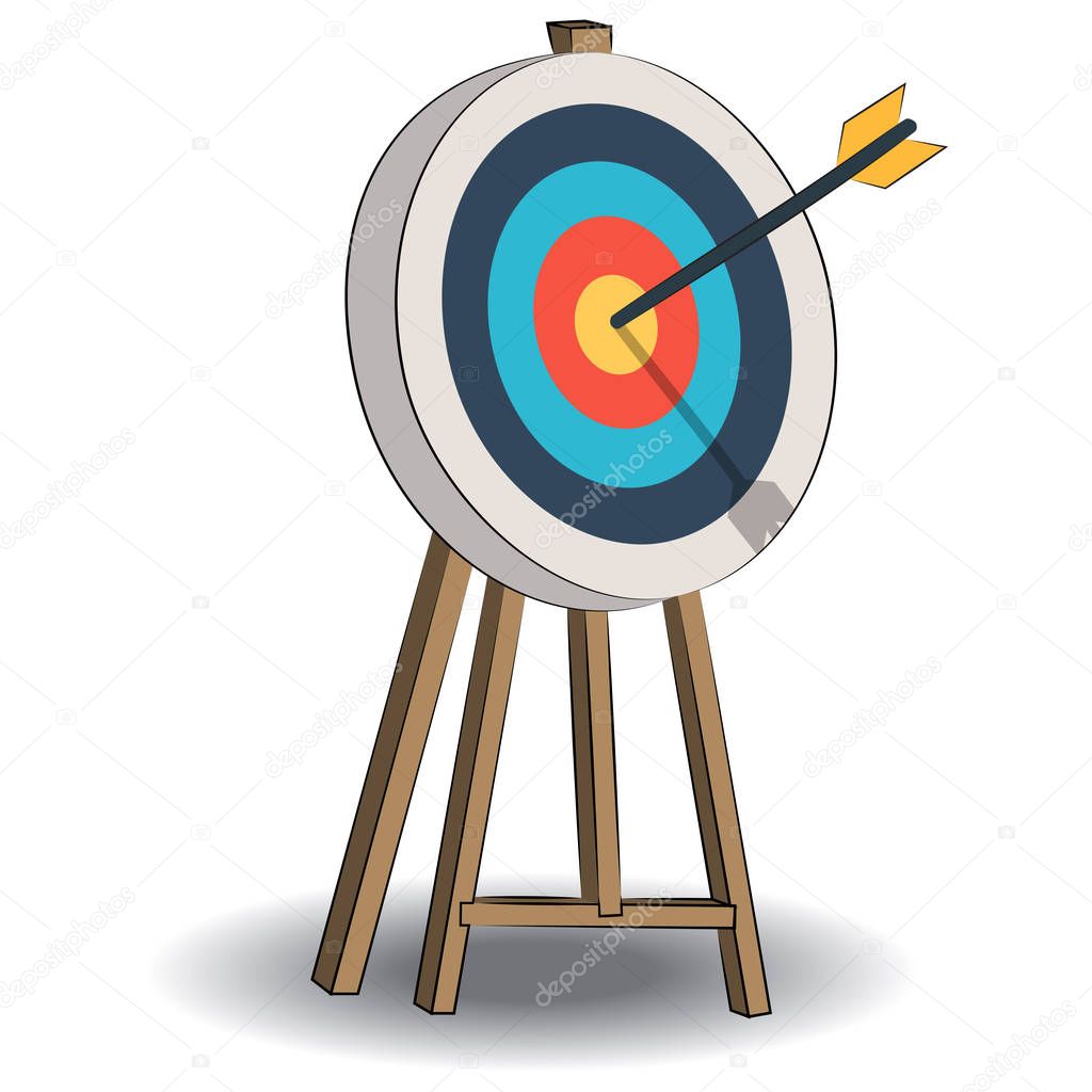 Target with arrow, standing on a tripod. Goal achieve concept.