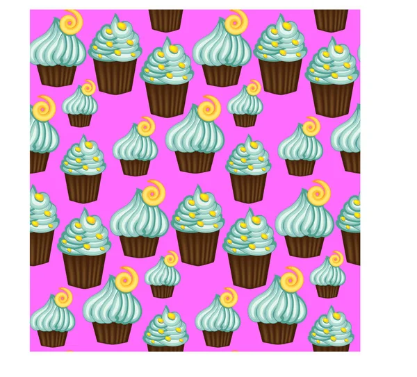 Modèle sans couture de cupcakes appétissants à la crème — Image vectorielle