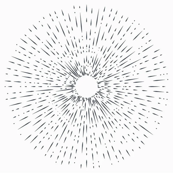 太陽のバースト、星バースト太陽。細いビームの中心から放射線、線. — ストックベクタ