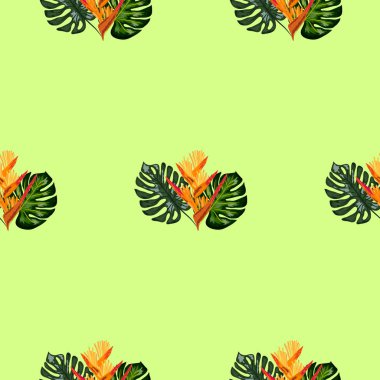 Tropikal çiçekler heliconia veya ıstakoz pençearka ile Yaz orman desen.