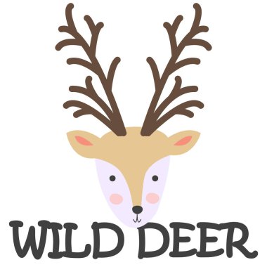 Kelime ile komik bir geyik kafası ile Kart. Çocuklar için izole İskandinav karikatür illüstrasyon poster, giysi baskı.