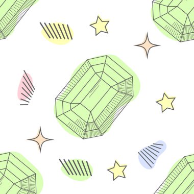 Muhteşem doğal taşlar, mineral kristaller, değerli ve yarı değerli yönlü taşlar el çizilmiş ile renkli dikişsiz desen