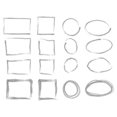 Siyah daire ve kare kareler. Fırça darbeleri. tasarım öğeleri seti