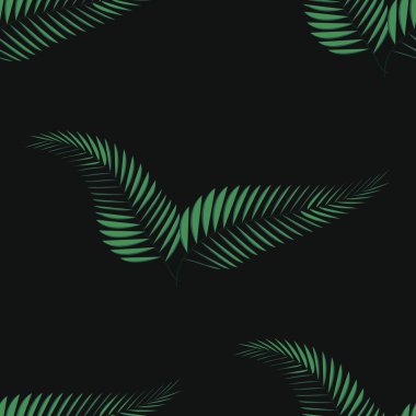 Tropik palmiye yaprakları, orman yaprakları, dikişsiz çiçek desenleri.