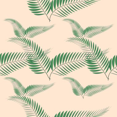 Tropik palmiye yaprakları, orman yaprakları, dikişsiz çiçek desenleri.
