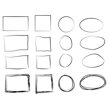 Siyah daire ve kare kareler. Fırça darbeleri. tasarım öğeleri seti