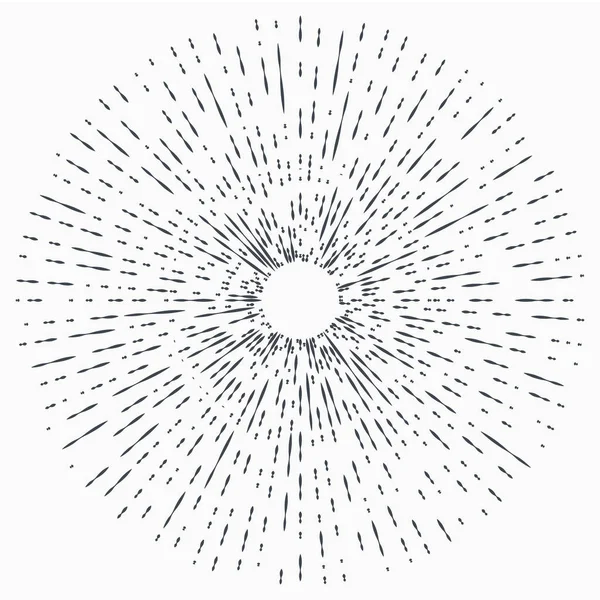 Sonne platzte, Stern platzte Sonnenschein. Strahlung aus dem Zentrum dünner Balken, Linien. — Stockvektor