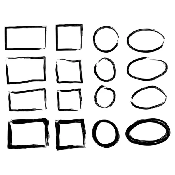 Handgezeichnete Rahmen gesetzt. Cartoon-Stil. Quadrat, Rechteck, Kreis, Oval — Stockvektor