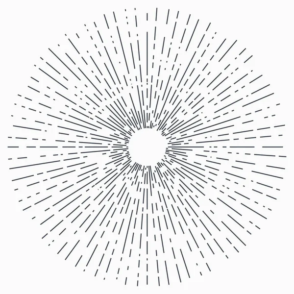 Sonne platzte, Stern platzte Sonnenschein. Strahlung aus dem Zentrum der dünnen Balken, Linien. Gestaltungselement für Logo, Schilder — Stockvektor