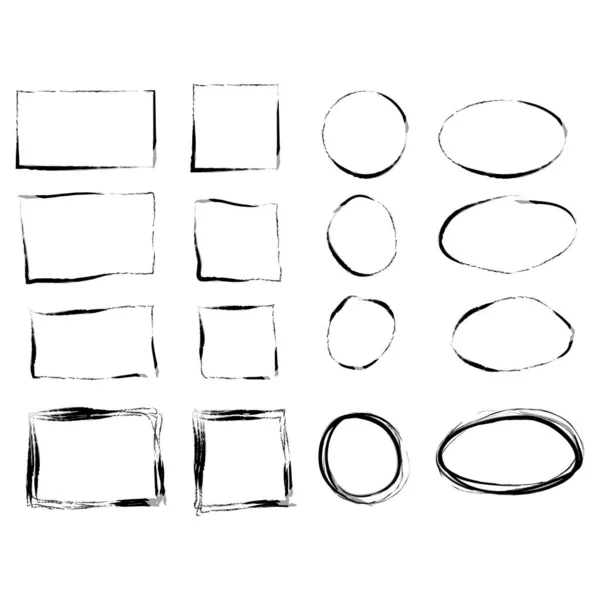Círculo negro y marcos cuadrados. Pinceladas. elementos de diseño conjunto — Archivo Imágenes Vectoriales