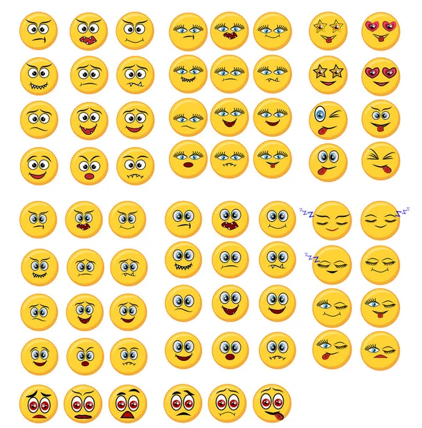 Satz gelber Emoticons. isolierte Lächeln Gesicht. Emoji-Stimmung auf weißem Hintergrund. Illustrationsfiguren für Anwendungen und Spiele. — Stockvektor