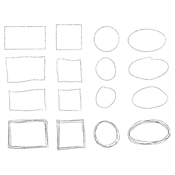 Ручной набор рамок. Карикатурный стиль. Квадрат, прямоугольник, круг, овал
